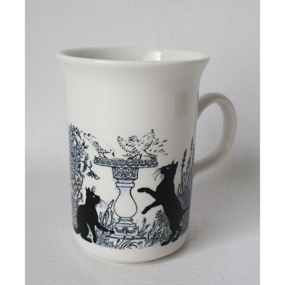 4 Vintage Black Cats in Garden Mugs Wood Holder Vintage England - Picture 3 of 8